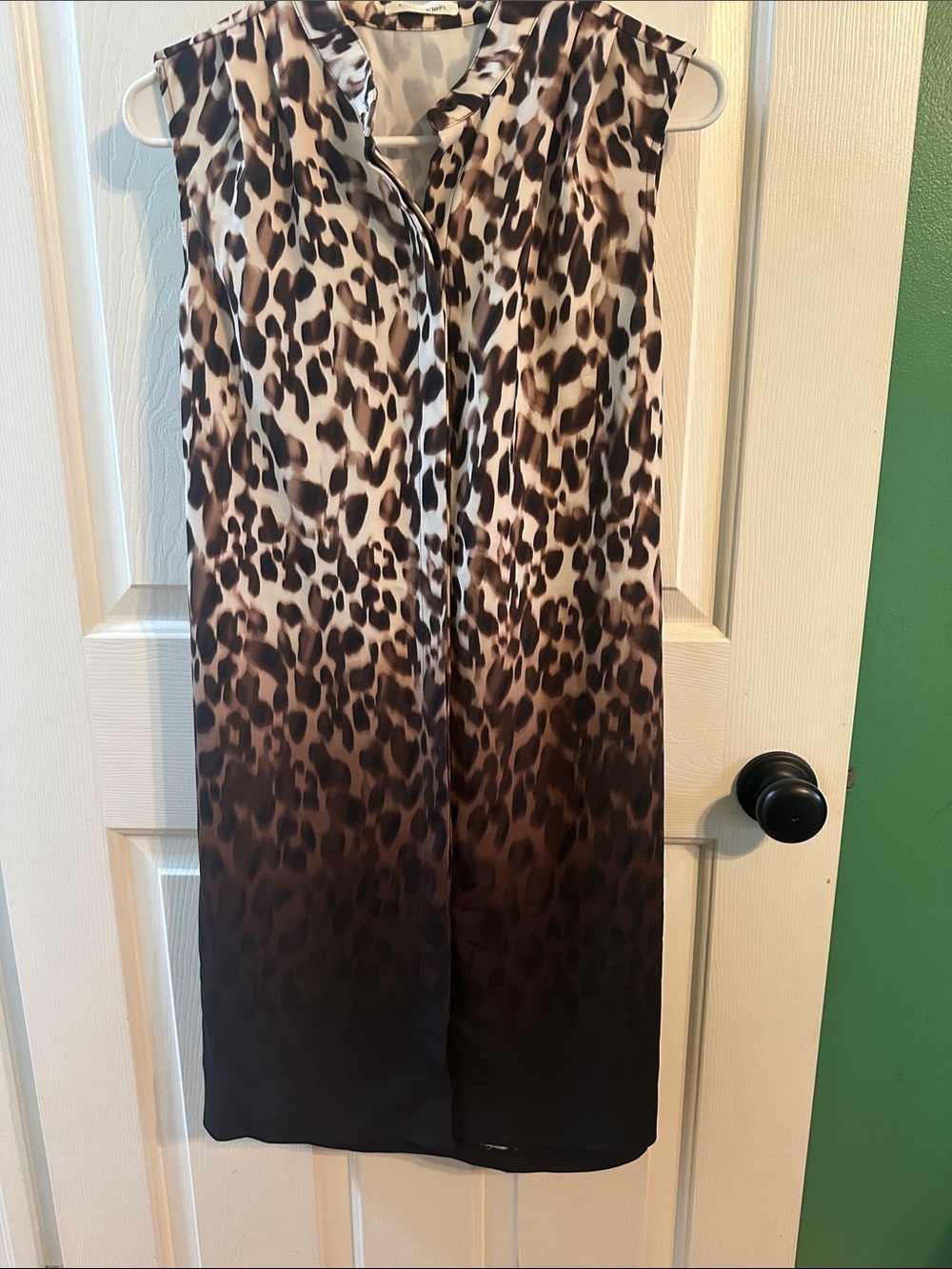 0124 Calvin Klein Brown and Black Leopard Print Midi Dress small